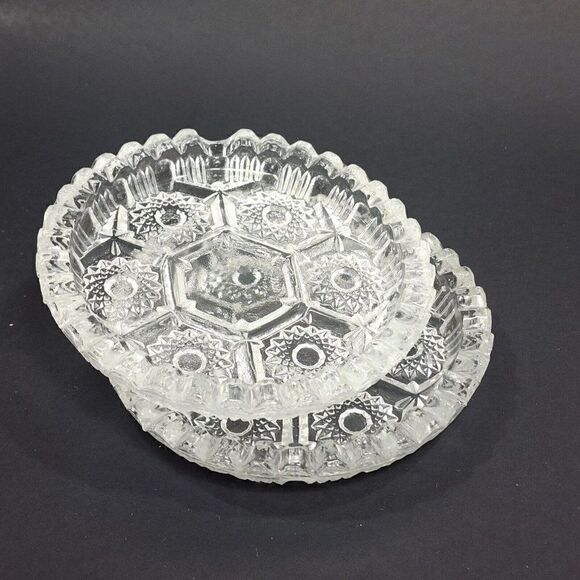 2 Vintage 4.5" Dia Italian Glass Sawtooth Ashtray Cut Crystal Starburst Pattern - Picture 2 of 8